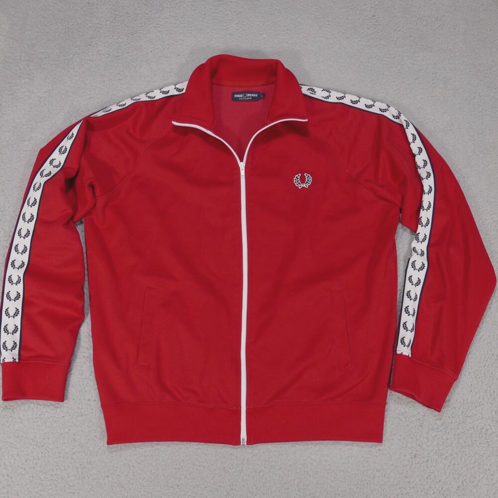 Fred Perry Track Suit Jacket Coat Sweatshirt Red White Stripe Men’s Large